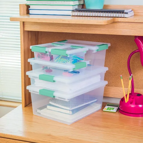 Miniatura 7 de Sterilite Paquete de 18 cajas de clip, contenedores apilables de plástico transparente con tapas de cierre, tamaño pequeño, suministros