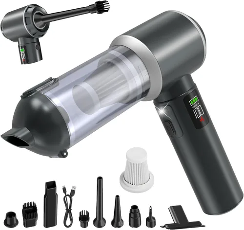 Aspiradora de mano 4 en 1 inalámbrica y plumero de aire, 28000 pa de potencia de succión portátil inalámbrica, mini aspiradora con pantalla digital