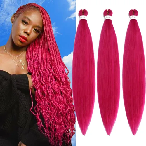 Miniatura 43 de Extensiones de cabello trenzado morado preestiradas, 20 pulgadas, 2 piezas de cabello sintético trenzado para niñas y mujeres, fiesta, disfraz