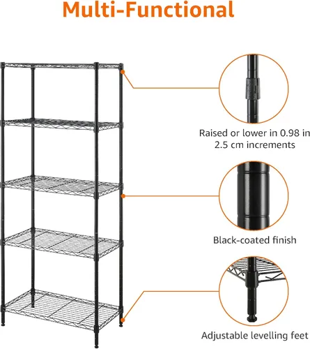 Miniatura 6 de Amazon Basics Estantería de almacenamiento de acero resistente y multiusos con 5 estantes, fácil montaje, 13.4 pulgadas de profundidad x 23.2 Negro