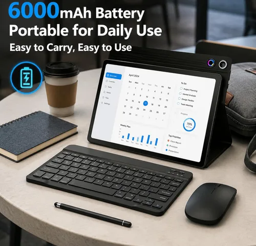 Miniatura 6 de Jeazans Tablet Android 16 de 10.1 pulgadas, paquete de tableta 2 en 1 con teclado, mouse inalámbrico, lápiz capacitivo, funda de cuero, cámara