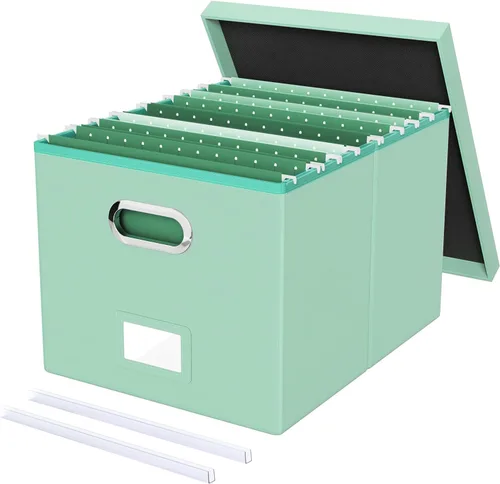 Miniatura 39 de Organizador de archivos en paquete de 2, caja archivadora portátil con tapa, compatible con carpetas tamaño carta/legal, organizador de documentos