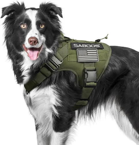 Arnés militar para perro, sin tirones, con asa y Molle, de fácil control, arnés para perro, arnés de entrenamiento para caminar, ajustable, Verde