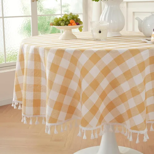 Miniatura 25 de Laolitou - Mantel a cuadros cuadrado lavable, resistente, de lino de algodón, a cuadros de búfalo, con borla, mantel de gingham para primavera