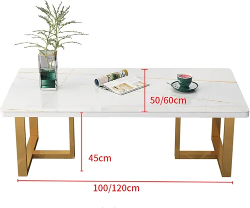 Miniatura 2 de Mesa auxiliar rectangular de mármol sintético, escritorio de vidrio templado y patas de metal, moderna mesa de té, mesa de té para sala de estar