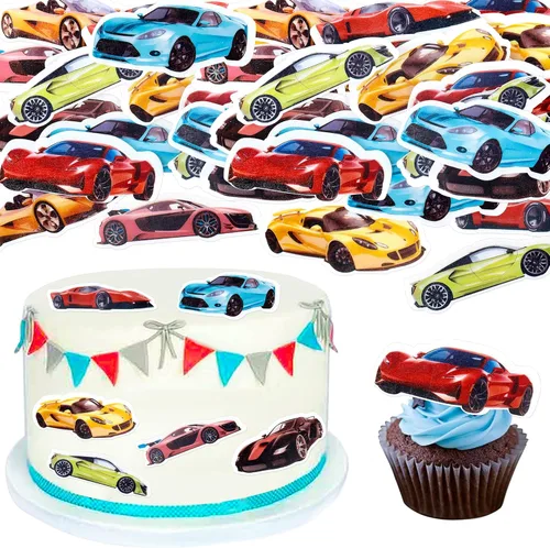 Miniatura 9 de 24 piezas de adornos para cupcakes de coche de carreras, trofeo brillante, bandera de carreras, decoraciones de pastel con temática de carreras
