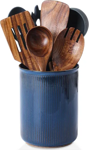Miniatura 18 de LoeJan Soporte para Utensilios de 3 Compartimentos, Recipiente para Utensilios Extra Grande, Organizador de Utensilios de Cerámica Estable, Juego