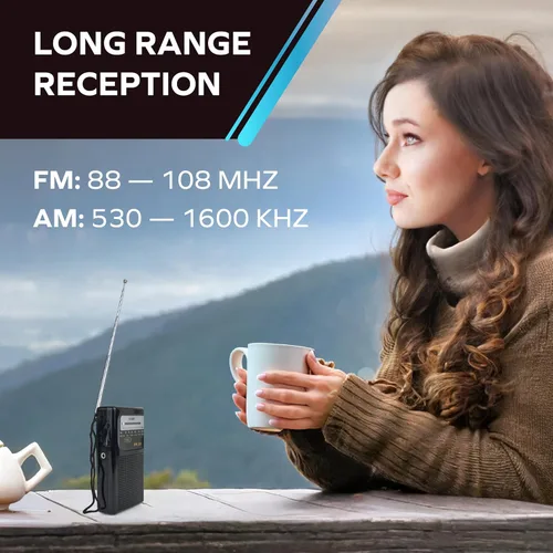 Miniatura 4 de Coby Radio AM/FM Portátil – Radio de Bolsillo Retro Operada con Pilas con Altavoces Potentes, Batería de Larga Duración de 800 Horas, Recepción