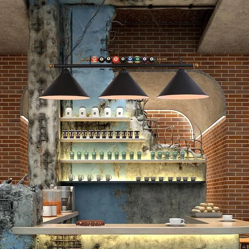 Miniatura 3 de Lámpara de mesa de billar de 3 luces, iluminación colgante retro vintage para isla de cocina, lámpara industrial moderna de pantalla negra mate