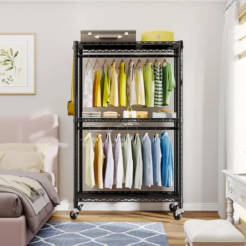 Miniatura 2 de FUTASSI P3 Perchero Enrollable, Estantes para Colgar Ropa, Perchero Resistente con Ruedas, Organizador de Clóset Portátil Independiente de 39.4