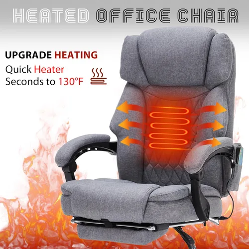 Miniatura 8 de Silla de Oficina de Masaje con Calor, Silla de Oficina Reclinable con Reposapiés, Sillas de Escritorio para el Hogar con Vibración de 6 Puntos