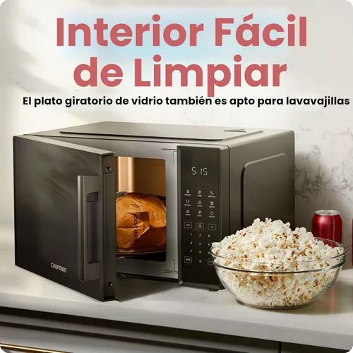 Miniatura 6 de Horno microondas para encimera Chefman de 0.9 pies cúbicos, 900 vatios con 10 niveles de potencia, 6 ajustes de cocción con cocción exprés de un