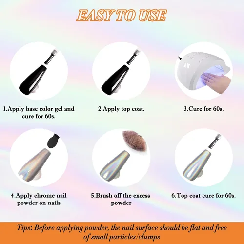 Miniatura 7 de FNNZ Polvo de uñas holográfico, polvo de uñas cromado para decoración de uñas, purpurina fina holográfica Aurora Rainbow efecto espejo metálico