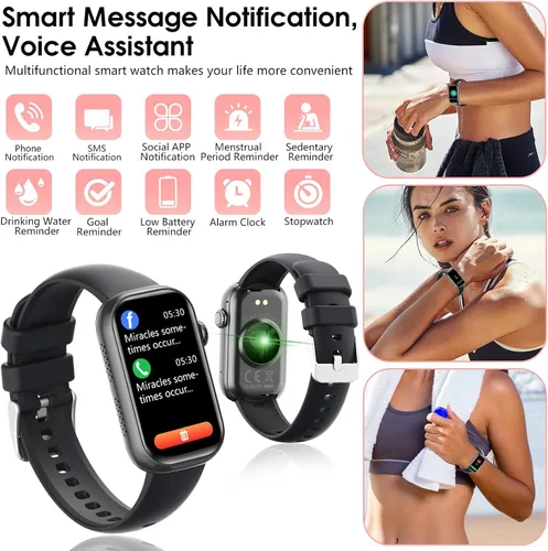 Miniatura 5 de Rastreador de actividad física, reloj inteligente con frecuencia cardíaca dinámica 24/7, monitoreo de oxígeno en sangre, contador de sueño, Negro