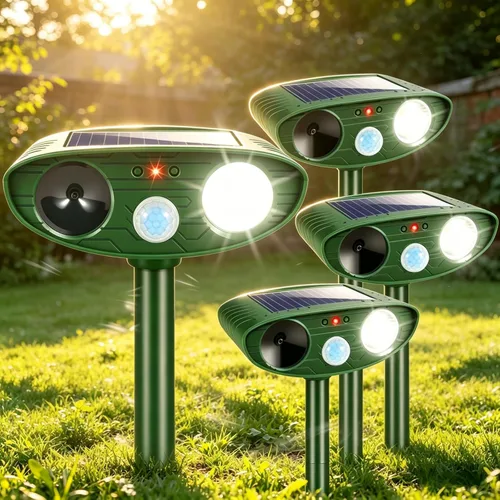 Repelente solar ultrasónico de animales para exteriores, repelente de ciervos con luz estroboscópica, dispositivos de disuasión de animales