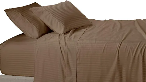 Miniatura 17 de Royal Tradition Damasco rayado 580 hilos, 100 % algodón tamaño Queen juego de sábanas de cama beige