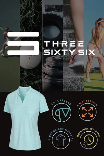 Miniatura 6 de Three Sixty Six Womens Collarless Golf Polo Shirt - Dry Fit, Breathable, Compression Golf Tops