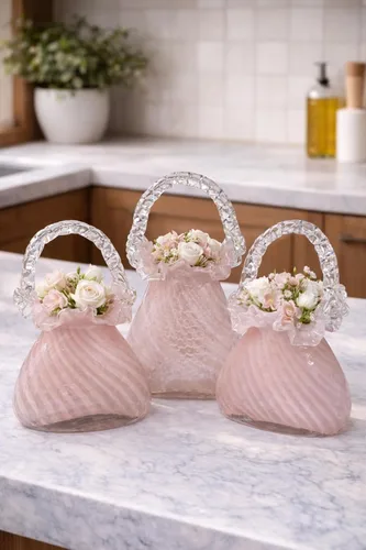 Miniatura 5 de Juego de jarrón de cristal rosa, decoración de bolso para uso versátil y decoración de diseño elegante decorativo