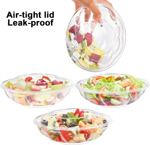 Miniatura 7 de Paquete de 50 cuencos de ensalada de plástico con tapas, recipiente desechable de 18 onzas para ensalada para el almuerzo, cuencos transparentes