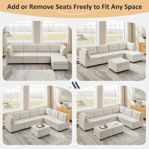 Miniatura 5 de VANOMi - Sofás seccionales de 6 plazas para sala de estar, sofá modular convertible de 118" en forma de nube, cómodos sofás de chenilla y sofás