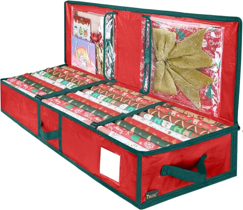 BALEINE Bolsa de almacenamiento de papel de regalo de Navidad, bolsa de almacenamiento de polietileno duradera de 40 pulgadas con particiones Rojo
