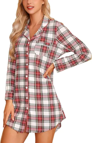 Miniatura 146 de Samring Camisón de pijama para mujer, manga corta/larga, con botones, camisón para dormir, camisón para novio, talla XXL