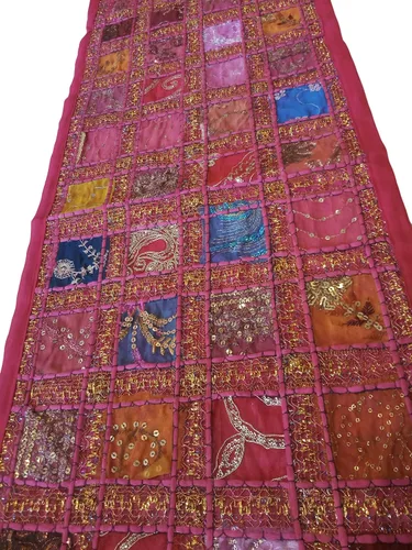 Miniatura 6 de JGARTS Camino de mesa bordado de retazos, tapiz de algodón con lentejuelas indias, bohemio, hippie, para colgar en la pared, tapiz de decoración