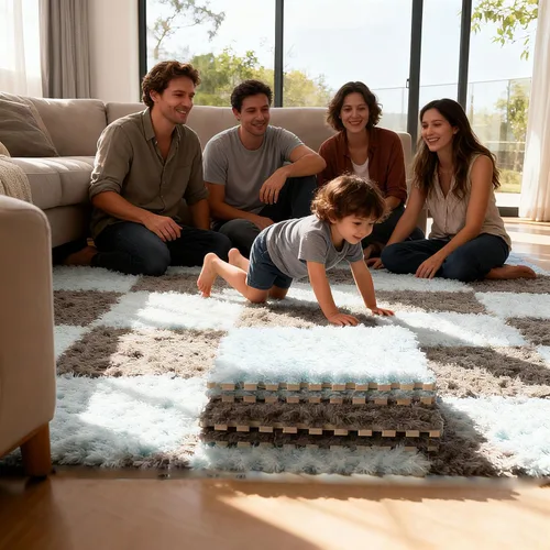 Miniatura 2 de Tapete de espuma de felpa gruesa que se entrelaza, 24 piezas de 12 x 12 pulgadas, tapete cuadrado esponjoso de espuma de rompecabezas con bordes