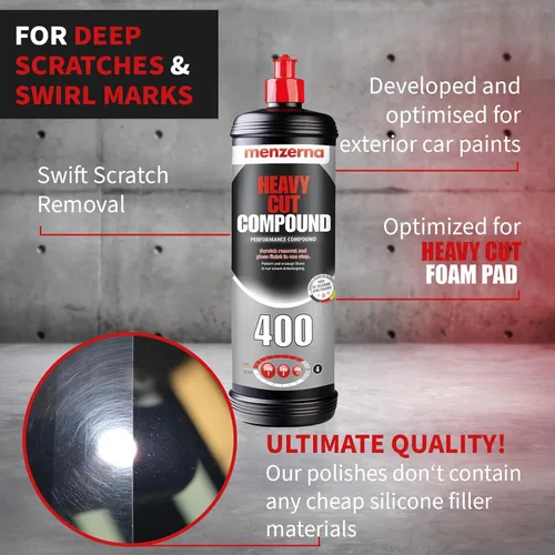 Miniatura 2 de Menzerna Heavy Cut 400 250 ml (8 onzas) Anteriormente Fast Gloss 400 - un innovador pulido automotriz que elimina los arañazos y crea brillo en un