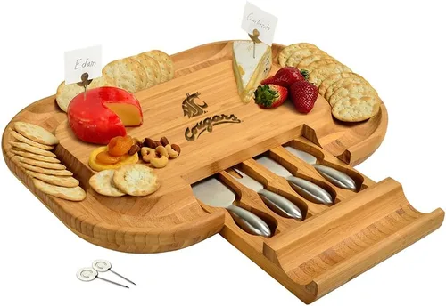 Miniatura 9 de NCAA Illinois Fighting Illini - Tabla de queso/charcutería con licencia oficial de bambú con juego de cuchillos y marcadores de queso por Picnic at