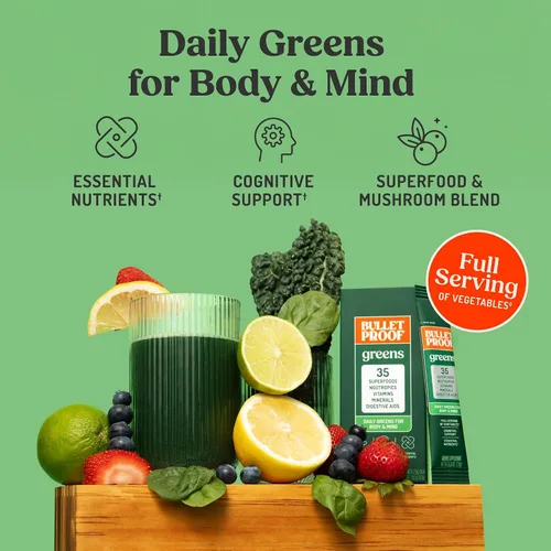 Miniatura 3 de Bulletproof Paquetes de verduras, 15 unidades, polvo de verduras diarias con superalimentos y nootrópicos, porción completa de verduras, nutrientes