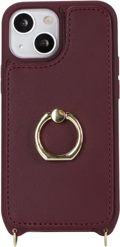 Miniatura 6 de Lipvina Funda para iPhone 13 Mini con tarjetero y correa para mujer, cordón cruzado, soporte de anillo con soporte, cierre a presión, bloqueo RFID