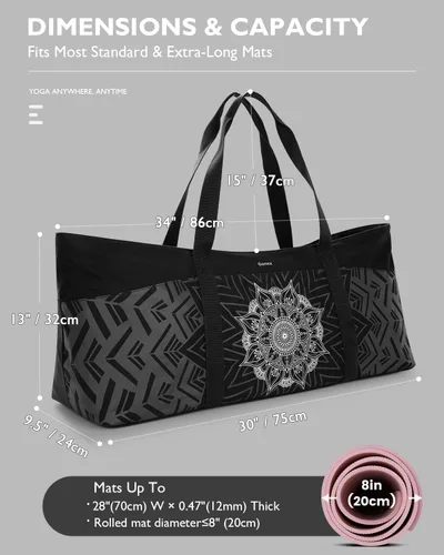 Miniatura 6 de Gonex Bolsa para esterilla de yoga, bolsa de gimnasio de lona extra con cremallera de metal impermeable, se adapta a tapetes y bloques, elegante