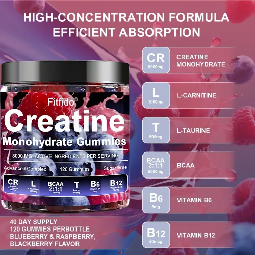 Miniatura 2 de Gomitas de Complejo de Monohidrato de Creatina 8000mg para Hombres y Mujeres, Contiene L-carnitina y Taurina, Desarrolla Músculo, Aumenta