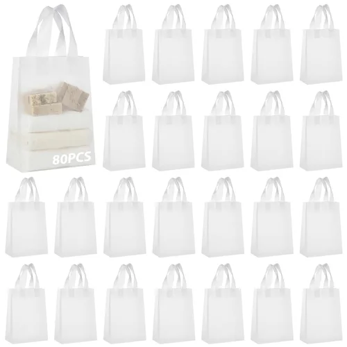 Miniatura 8 de Amylove 80 bolsas de regalo transparentes a granel con asa, bolsa de plástico esmerilado, embalaje reutilizable, envoltura de golosinas