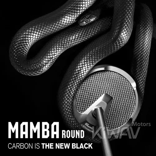Miniatura 2 de KiWAV Aftermarket - Espejos retrovisores laterales redondos Mamba real fibra de carbono negro convexo ajustable M8 0.315 in 1.25 adaptadores de paso