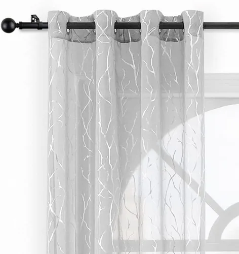 Miniatura 14 de Kotile Cortinas traslúcidas de rama de árbol – Cortinas traslúcidas grises con estampado de rama de árbol en lámina dorada metálica de 63 pulgadas