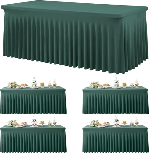Miniatura 107 de Paquete de 2 manteles de spandex para mesas rectangulares de 8 pies, mantel elástico rosa de 8 pies, manteles ajustados, falda de mesa para fiestas