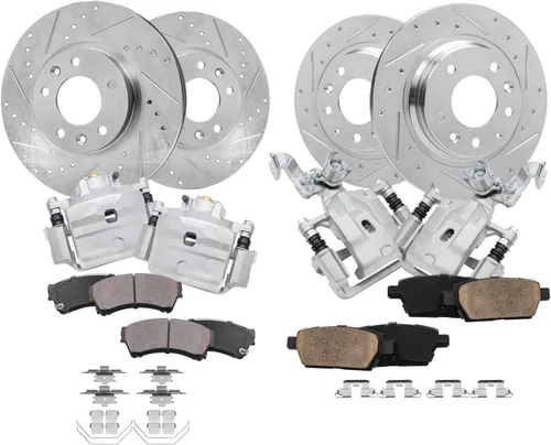 Miniatura 27 de Detroit Axle - Rotores de freno para Ford 2013-2019 Explorer Taurus Flex Lincoln MKT MKS, rotores de freno de disco ranurados perforados de repuesto