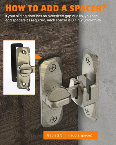 Miniatura 5 de Cerradura de puerta de granero de 90/180 grados, pequeños cierres de puerta abatible, cerradura de seguridad para puertas correderas para gabinetes