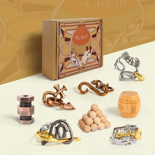 Miniatura 4 de RLYLF 8 Piezas de Puzles de Lógica IQ para Entrenamiento Cerebral para Adultos y Niños, Juegos en Familia, Favor de Fiesta, Tiempo de Café, Desafíos