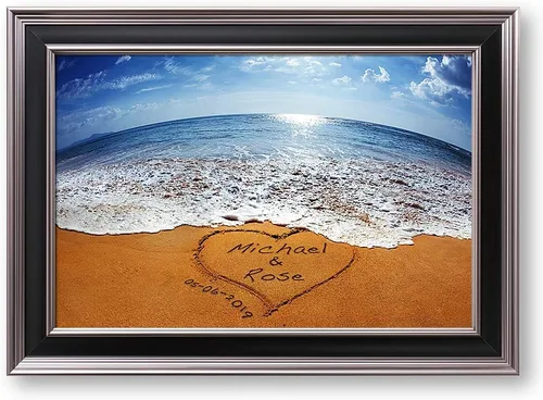 Miniatura 65 de Arte enmarcado de vacaciones con nombres de pareja en sillas de cubierta, regalo de amor perfecto para aniversario, boda. Con diferentes estilos