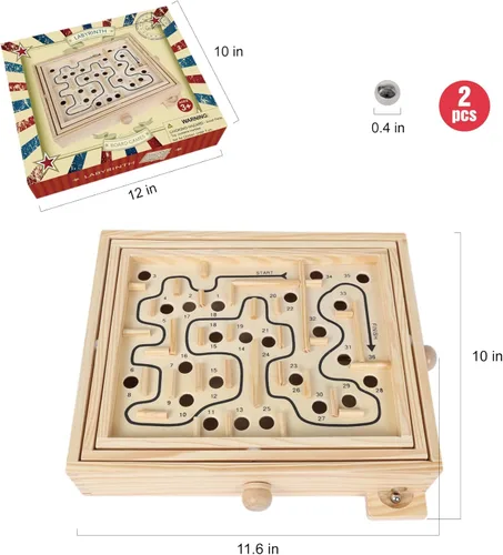 Miniatura 2 de GOTHINK Juego de laberinto de madera, juego de mesa de laberinto de inclinación de bola de mármol, juego de equilibrio de mesa y juguete para niños