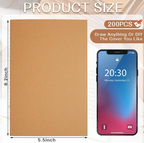 Miniatura 2 de Sepamoon Paquete de 200 cuadernos de papel kraft de 5.5 x 8.3 pulgadas, tamaño A5, cuadernos de tapa blanda a granel para niños, estudiantes, Marrón