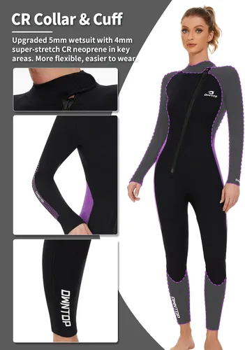 Miniatura 4 de Owntop Traje de neopreno de 5 mm para buceo - Traje húmedo para hombre y mujer de neopreno grueso de cuerpo entero, cremallera frontal, manga larga