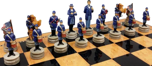 Miniatura 5 de HPL Juego de ajedrez de generales de la guerra civil estadounidense con 17 pulgadas de alto nogal oscuro y tablero de almacenamiento brillante