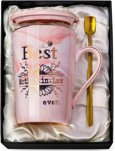 Miniatura 11 de Divertidos regalos de cumpleaños para mujeres, taza de café de 14 onzas con texto en inglés "Not a Day Over Fabulous" impresa con oro, ideas de Rosa