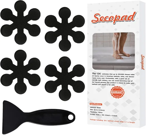 Miniatura 8 de Secopad Calcomanías Antideslizantes para Bañera, 12 PCS Bandas de Seguridad Grises para Ducha Adhesivas con Raspador Premium
