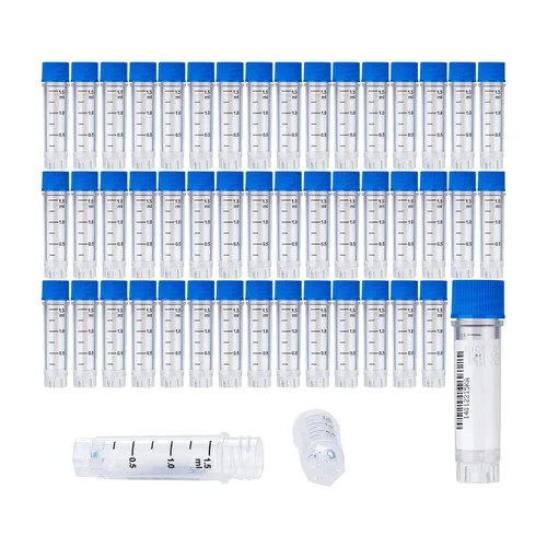 Miniatura 8 de Cryoviales de 0.0 fl oz, 25Pcs Cryotubes con código de barras lateral, frascos de esterilización con rosca externa, tubos de muestra con tapas Azul