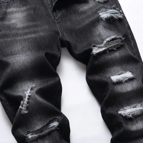 Miniatura 3 de Jeans rasgados para hombre, ajustados, ajuste regular, pierna cónica, desgastados, pantalones de mezclilla para hombre con agujero